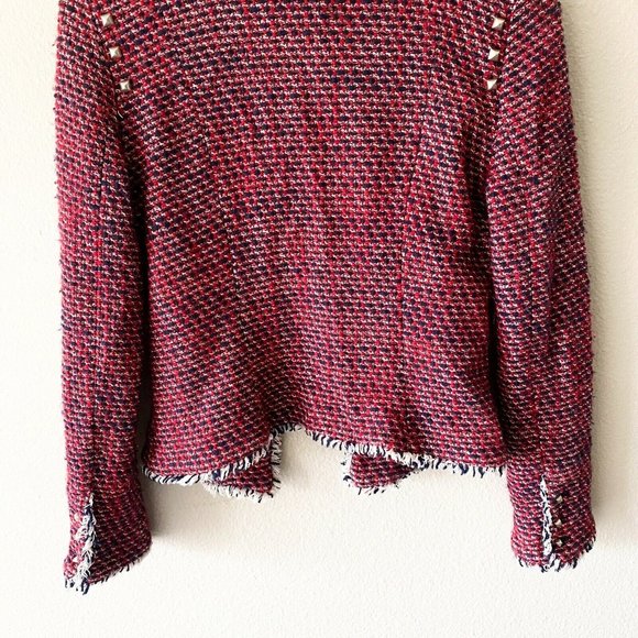 Zara Trafaluc red blue studded jacket frayed cotton acrylic L - Picture 7 of 9